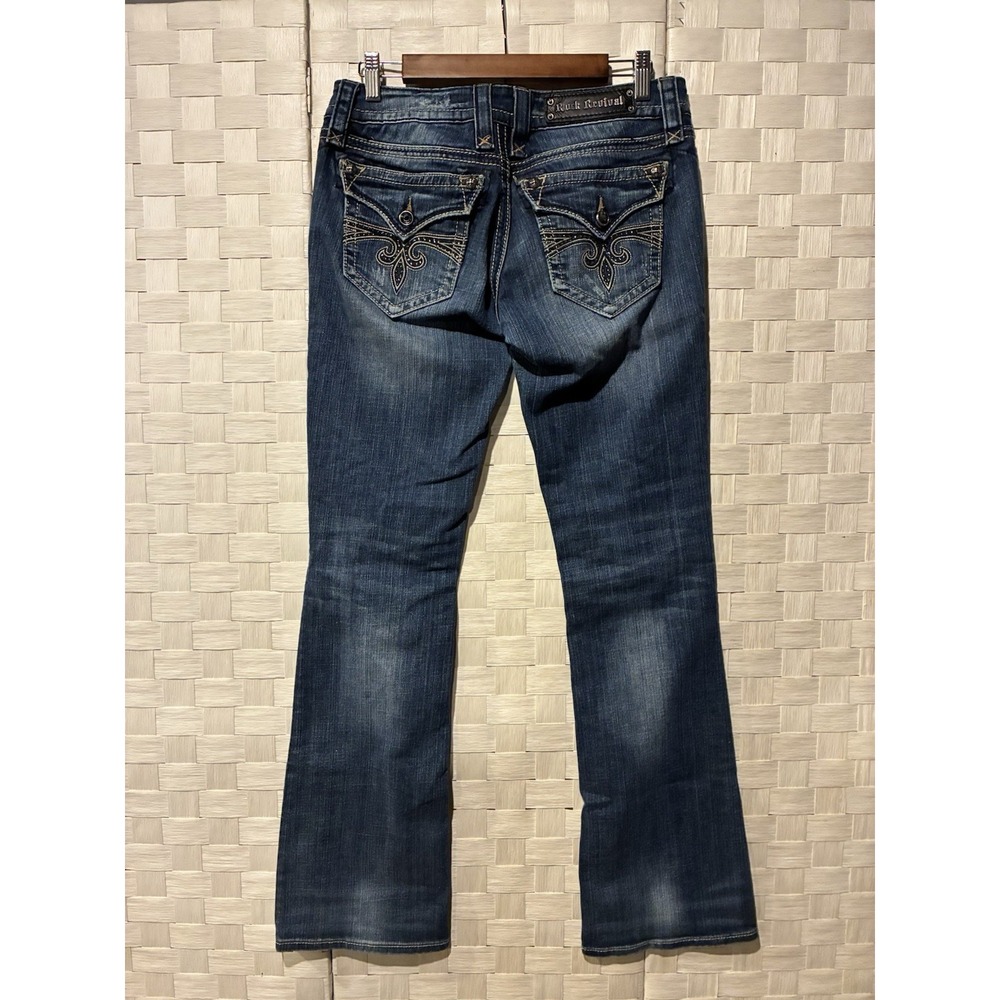 Rock Revival Alanis Boot Womens Size 28 Blue Stretch Bootcut Jeans Embroidered